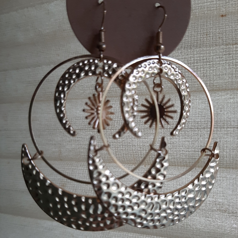 Bohemian Sun☀️ Moon 🌙Celestial Gold Hoop Earrings